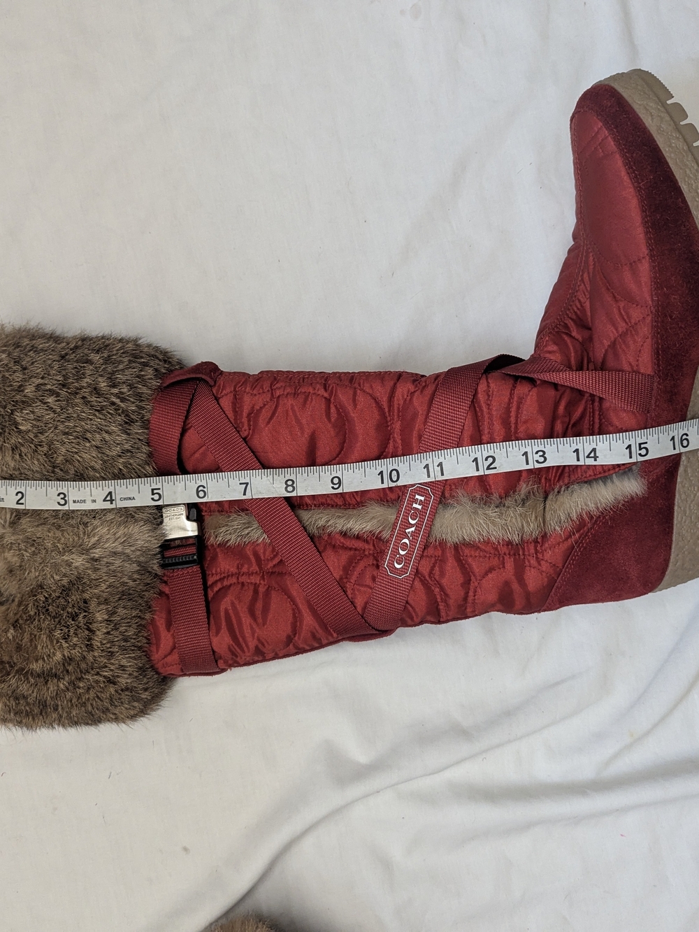 Coach Y2K Mackenzie Rabbit Fur Wedge Knee High Monogram Logo Boots Women's 9 - Picture 12 of 15